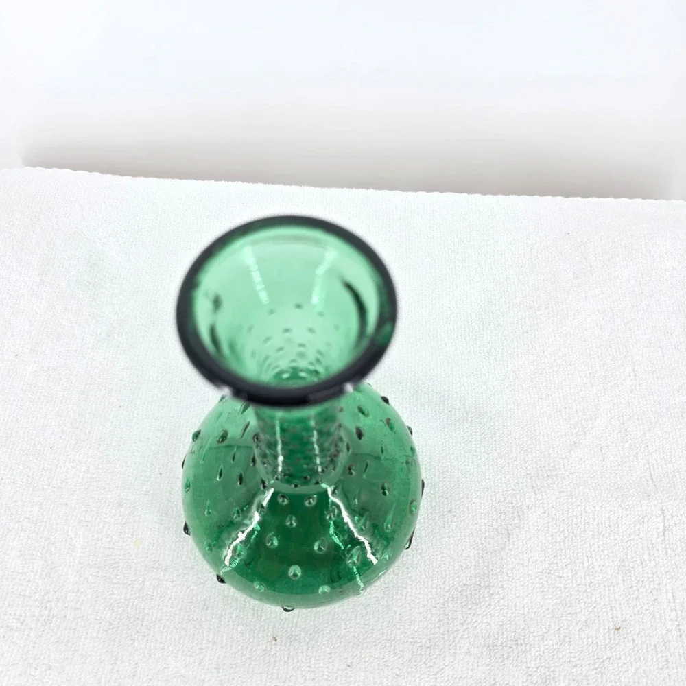 Vintage Emerald Green Glass Hobnail Bud Vase Mid Century Modern 7.5 Inch